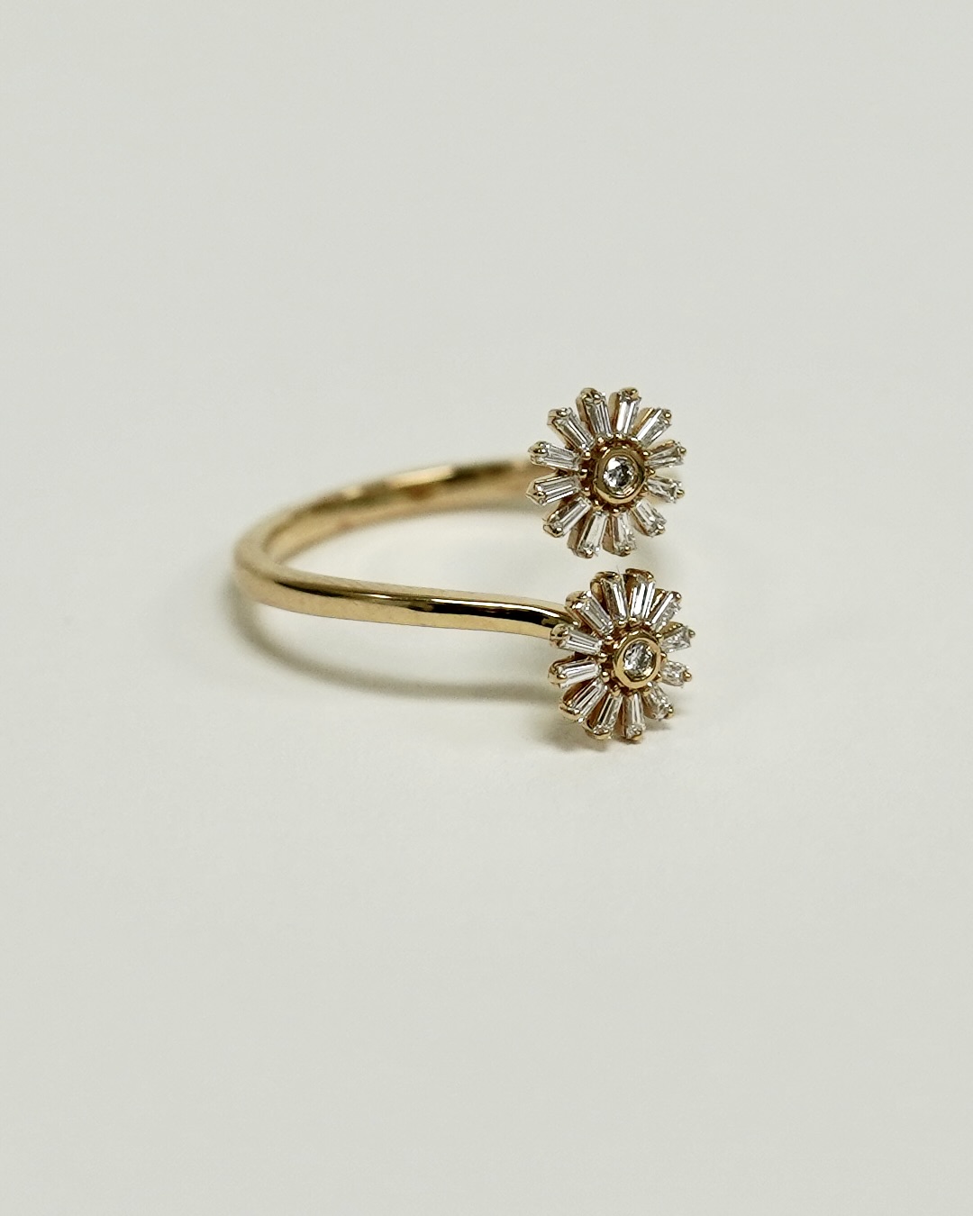 Two Flower Shape Tapered Baguette Cut Lab Diamond Bypass Ring - Image 3