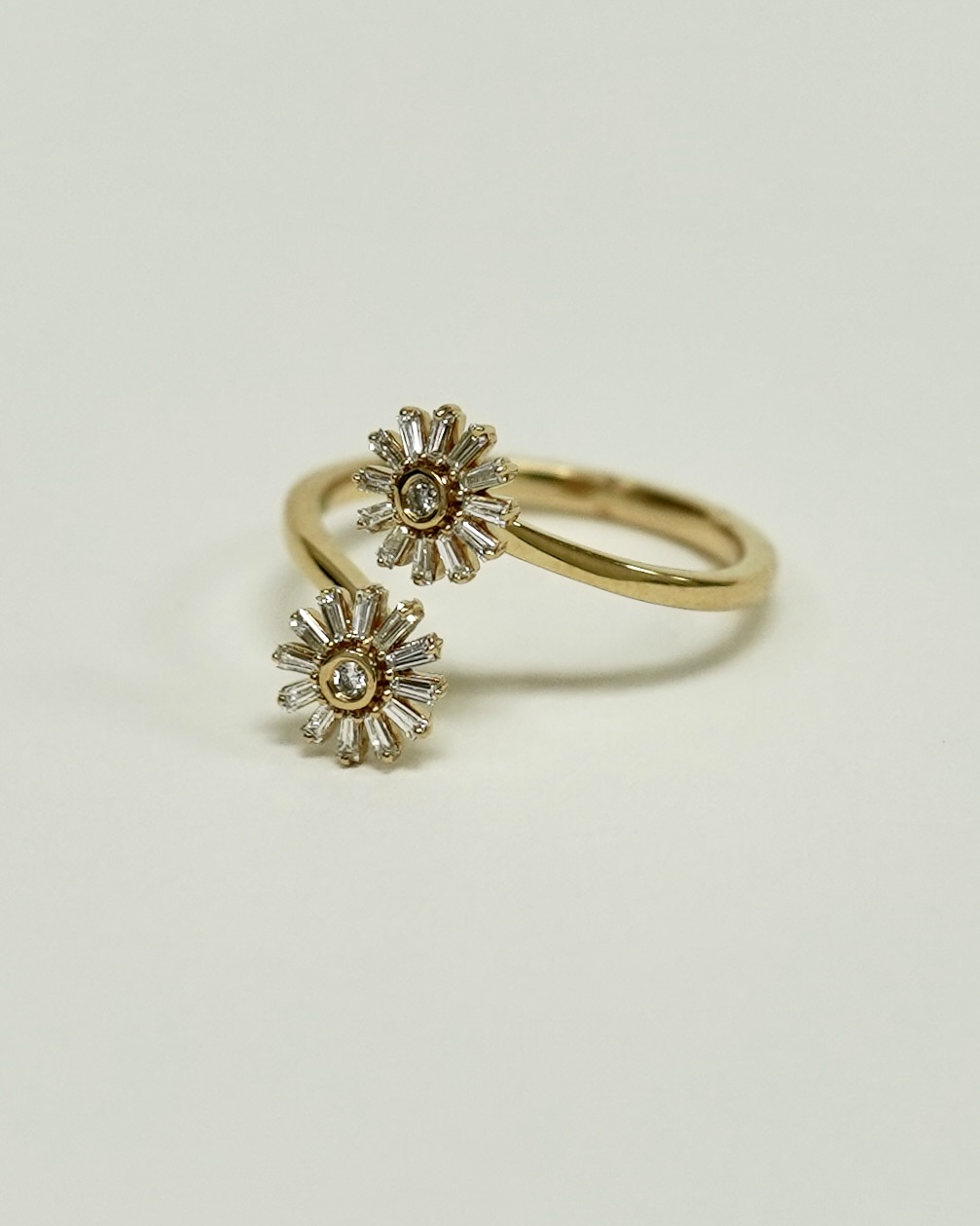 Two Flower Shape Tapered Baguette Cut Lab Diamond Bypass Ring - Image 4