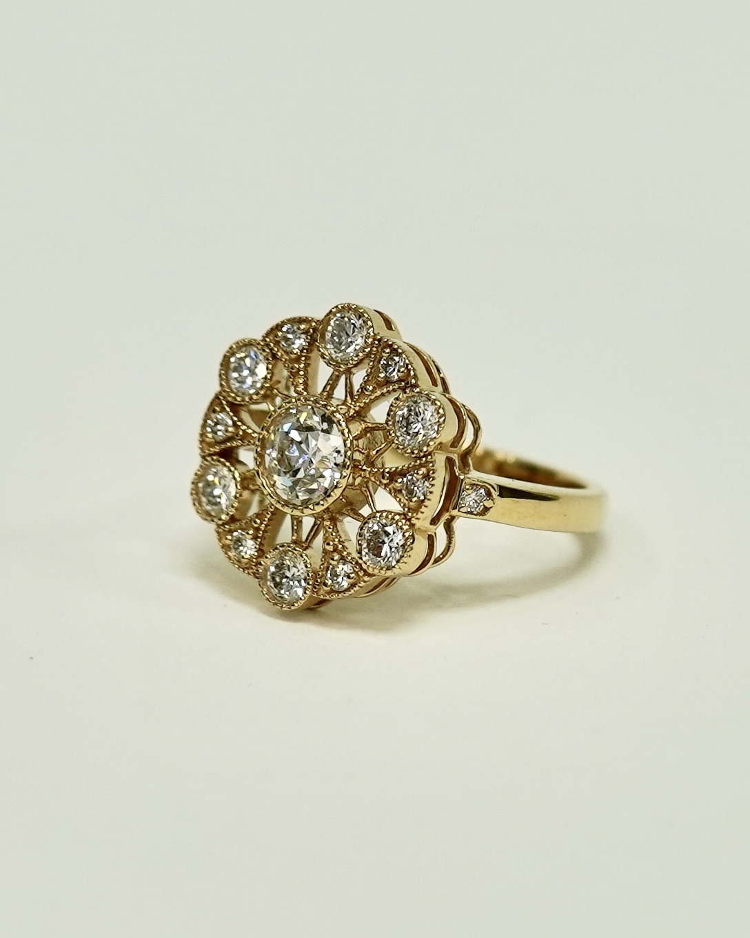 Old European Round Cut Flower Engagement Ring - Image 2