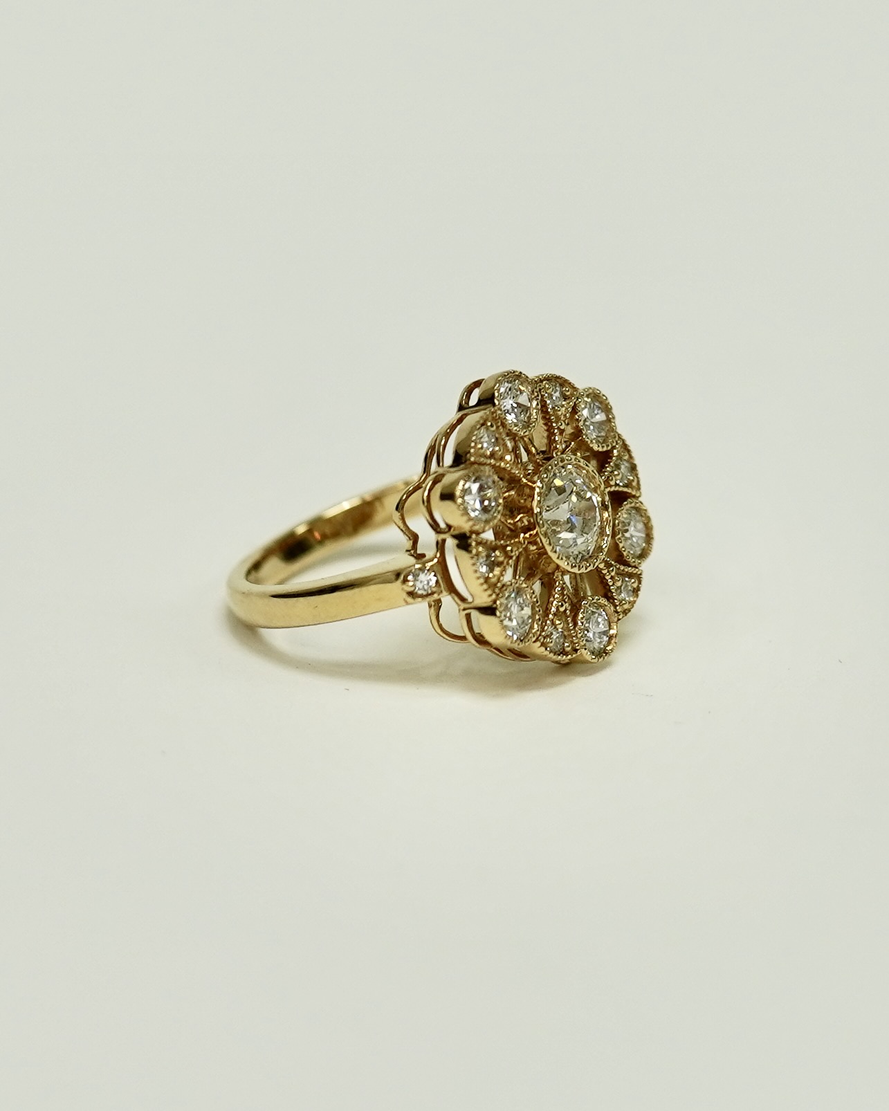 Old European Round Cut Flower Engagement Ring - Image 3