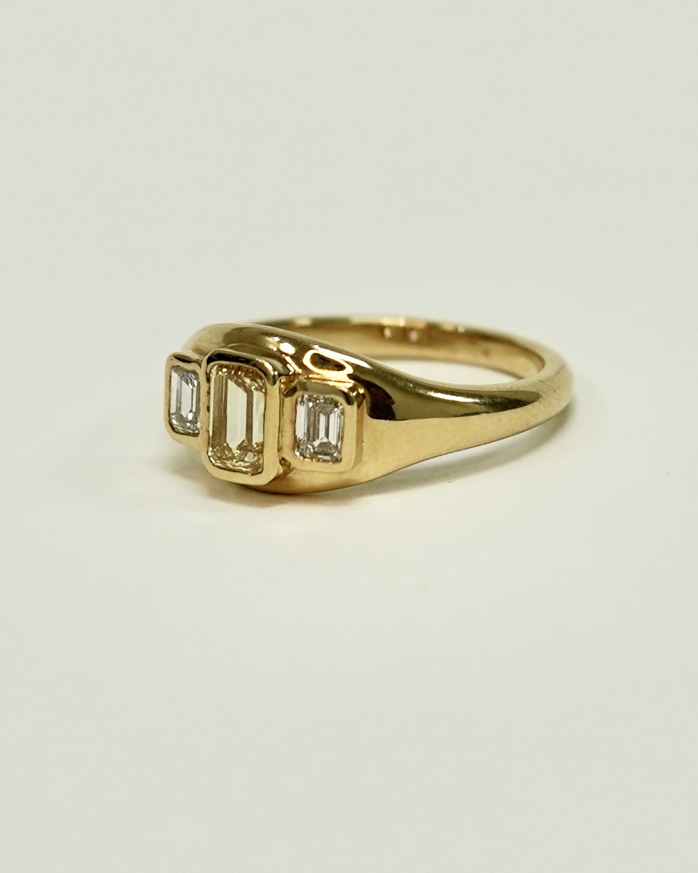 Bezel Set Yellow Emerald Cut 3 Stone Diamond Ring - Image 3